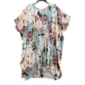 Band Of Gypsies Kimono Womens S Sage Gold Floral Open Front Duster Boho Festival